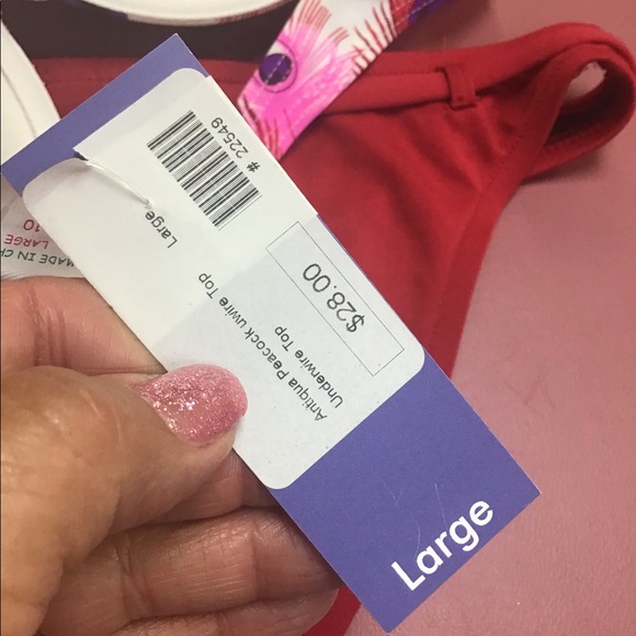 Antigua bikini top L red pink peacock bottom Mossimo Med red new with - Picture 15 of 15